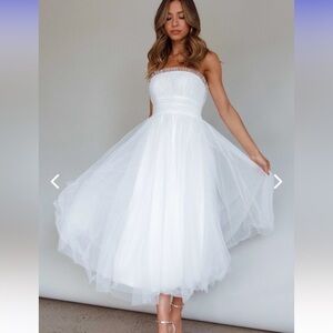 Selfie Leslie Fayette Strapless Mesh Midi White Dress 🆕